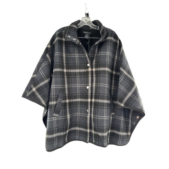 Parasuco Womens L/XL Plaid Poncho‎ Cape Coat Grey & White 100% Polyester - Picture 1 of 6